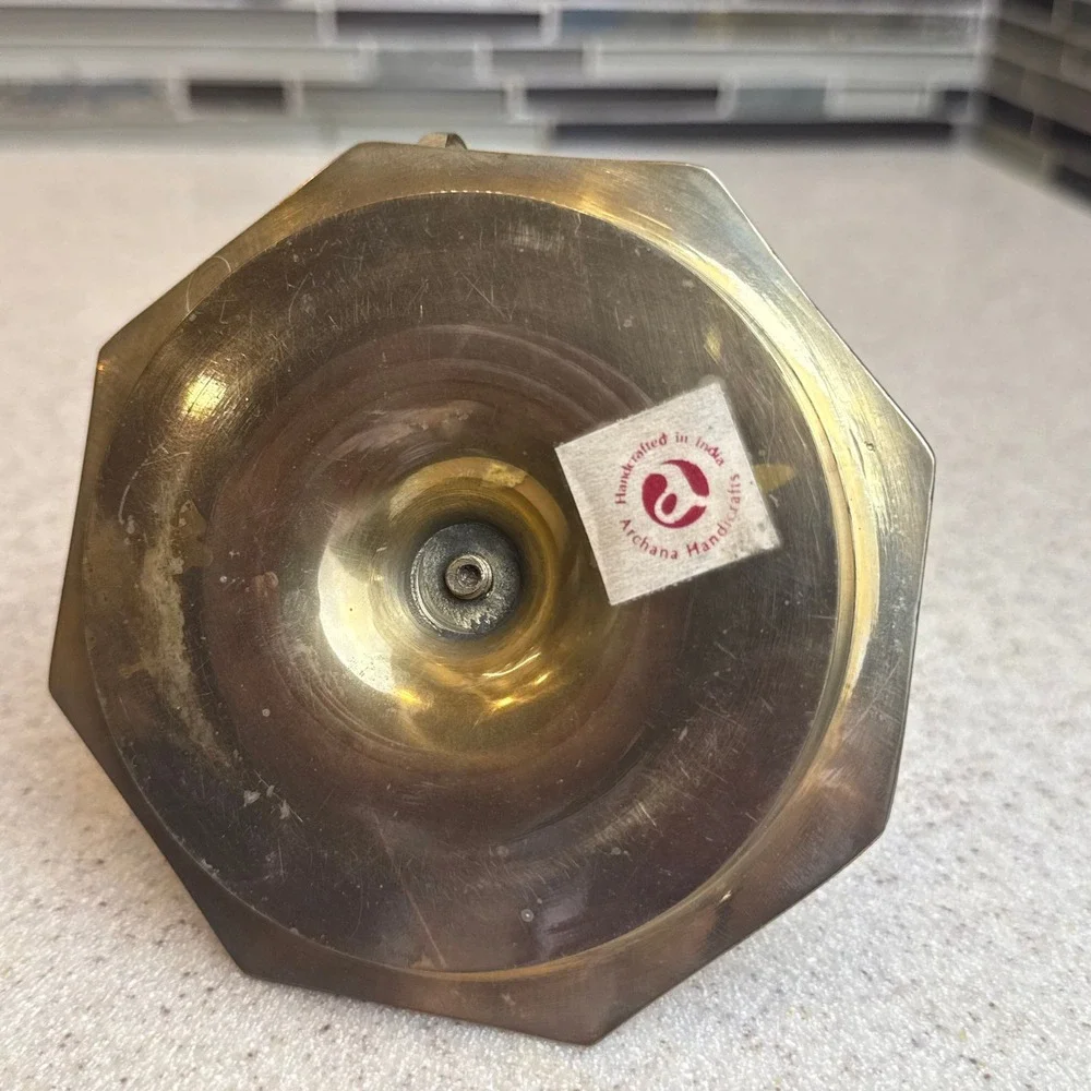 Vintage Archana Handicrafts Brass Chamberstick Candle Holder Octagon Base India